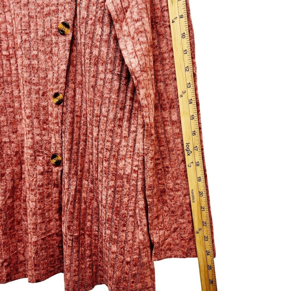 Womens Ribbed Knit Asymmetrical Button Front Sweater Top Long Sleeve Red Size XL - Picture 13 of 14